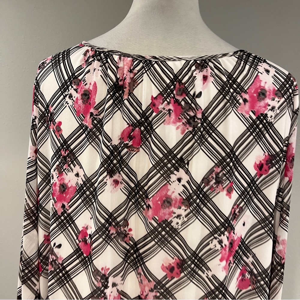 Lane Bryant Pink and Black Floral Plaid Blouse - Picture 7 of 11